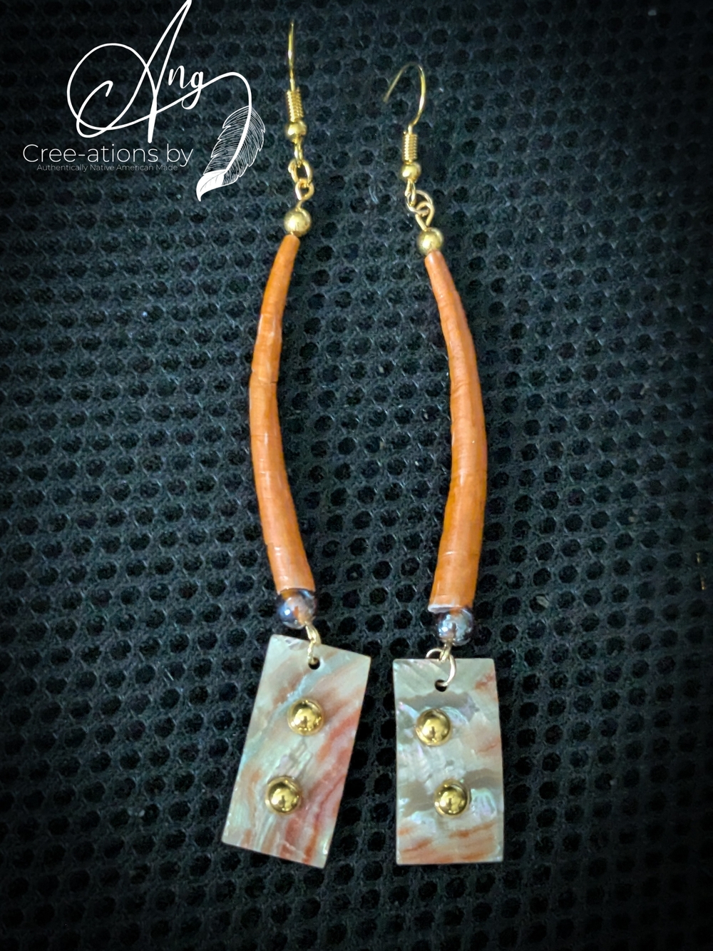Indigenous Red Abalone & Rust Colored Dentalium Shell Drop Earrings